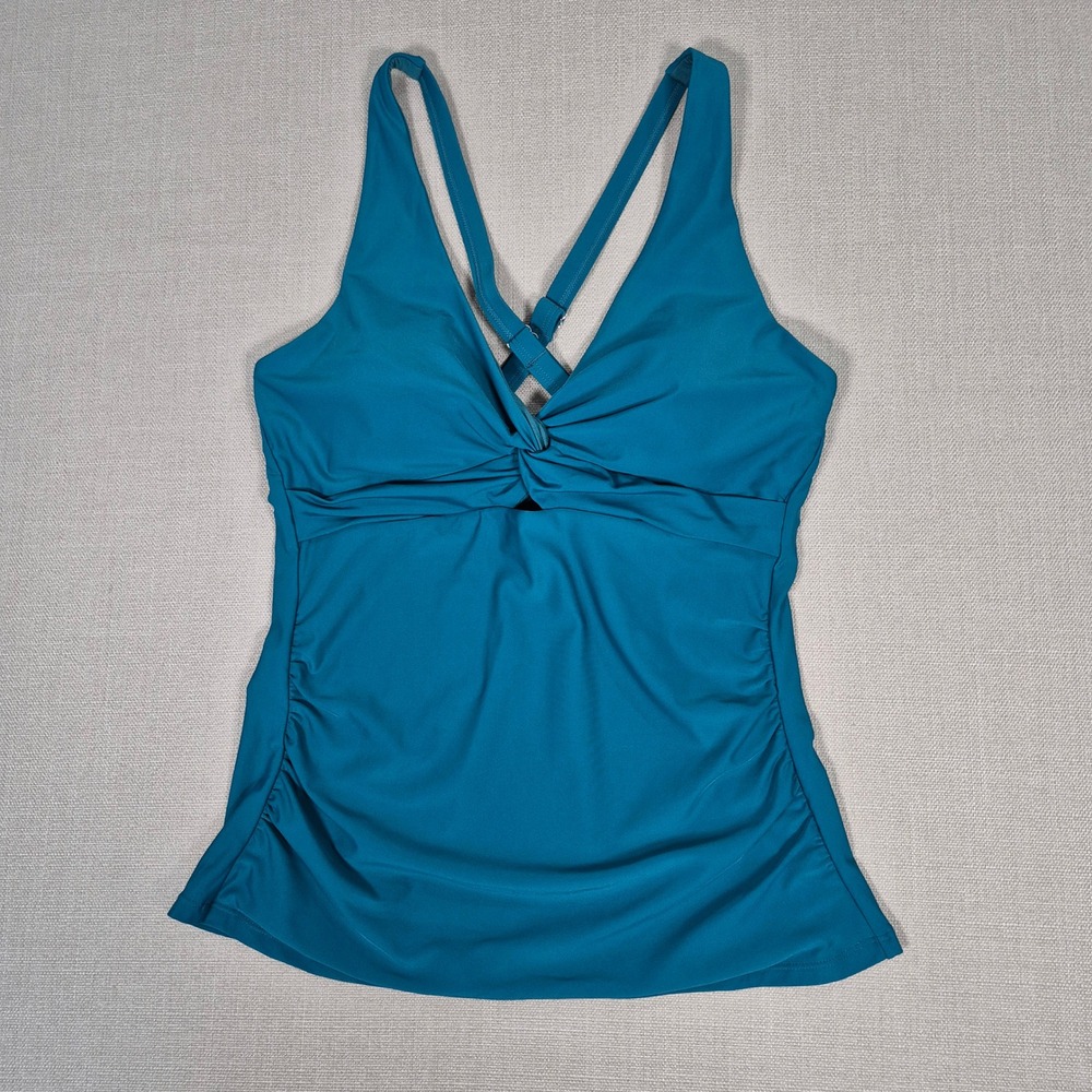 Tempt Me Women Teal Twist Front Ruched Tummy Control Tankini Swim Top Large NWT